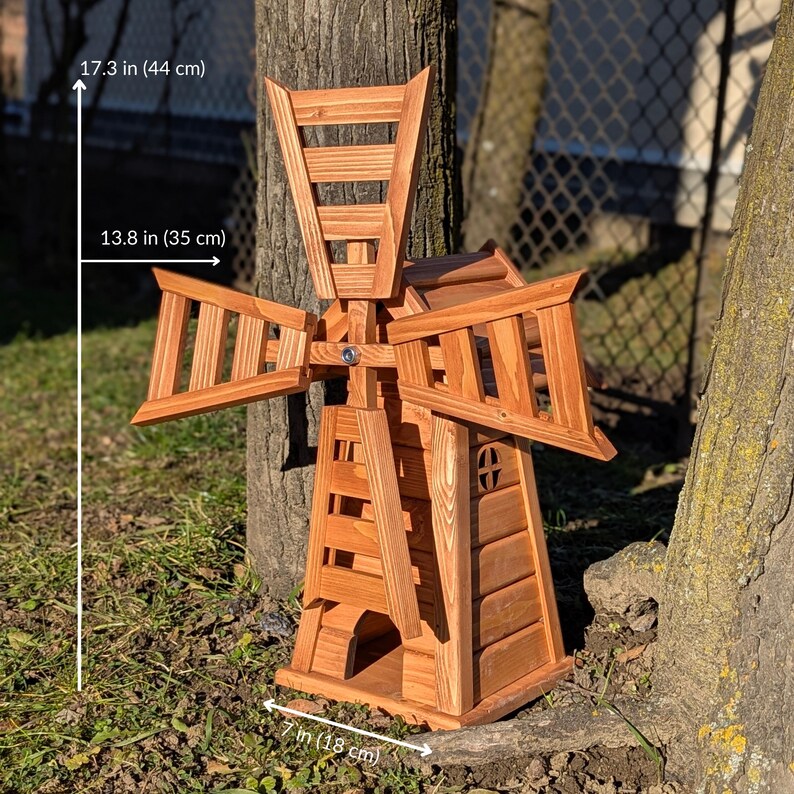 Wooden Garden Windmill with LED Lights – Four-Sided Rustic Yard Decoration