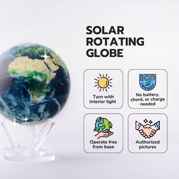 8.5” Self-Rotating Globe Powered by Light | Silent Motion, No Batteries or Wires | Unique Desk Decor