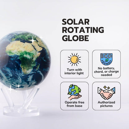 8.5” Self-Rotating Globe Powered by Light | Silent Motion, No Batteries or Wires | Unique Desk Decor