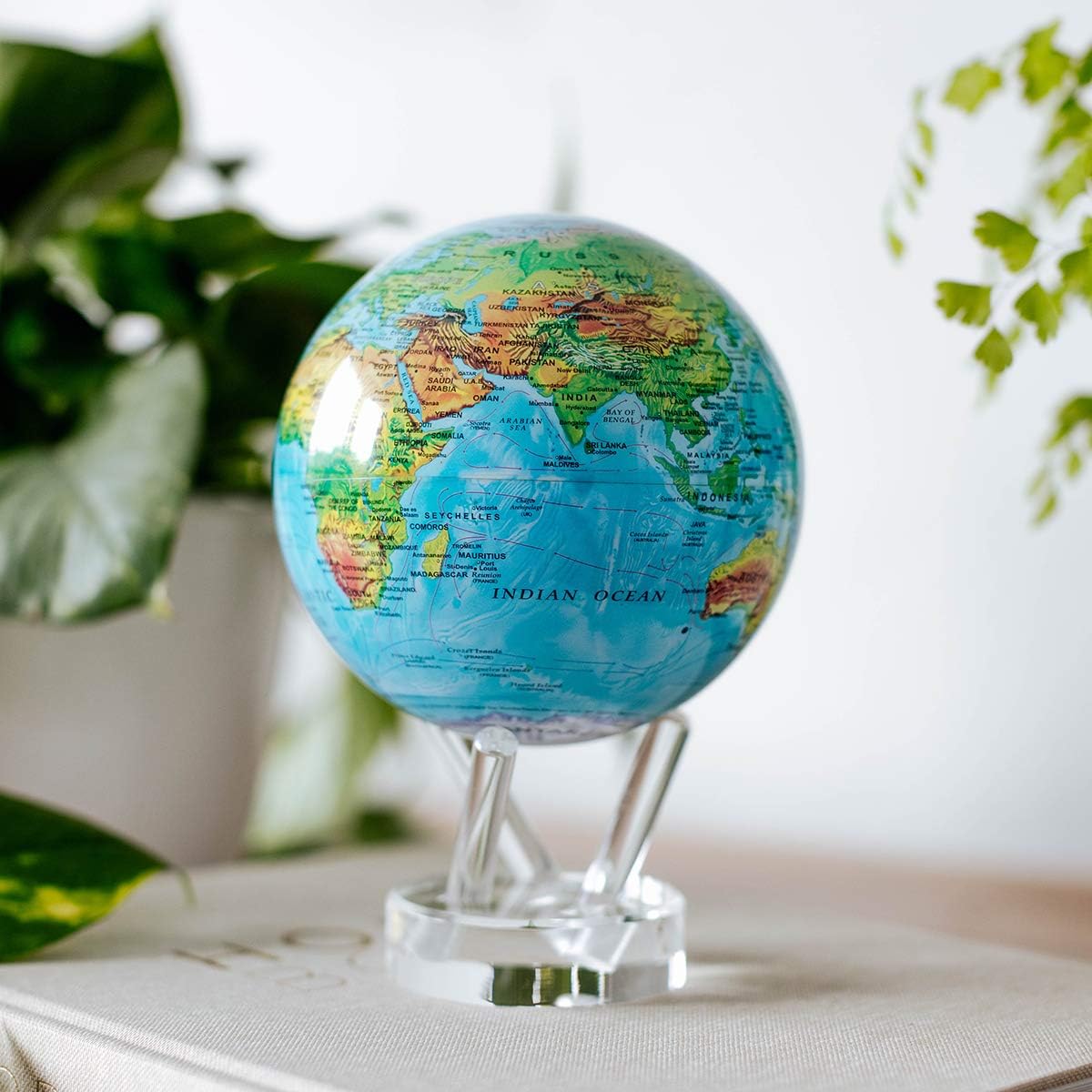 8.5” Self-Rotating Globe Powered by Light | Silent Motion, No Batteries or Wires | Unique Desk Decor