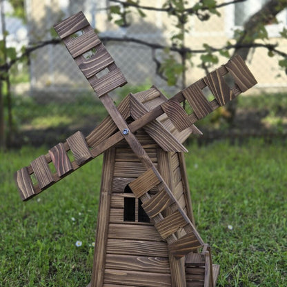 Wooden Garden Windmill with LED Lights – Four-Sided Rustic Yard Decoration