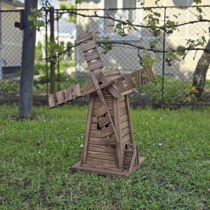 Wooden Garden Windmill with LED Lights – Four-Sided Rustic Yard Decoration