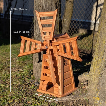 Wooden Garden Windmill with LED Lights – Four-Sided Rustic Yard Decoration