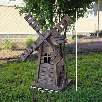 Wooden Garden Windmill with LED Lights – Four-Sided Rustic Yard Decoration